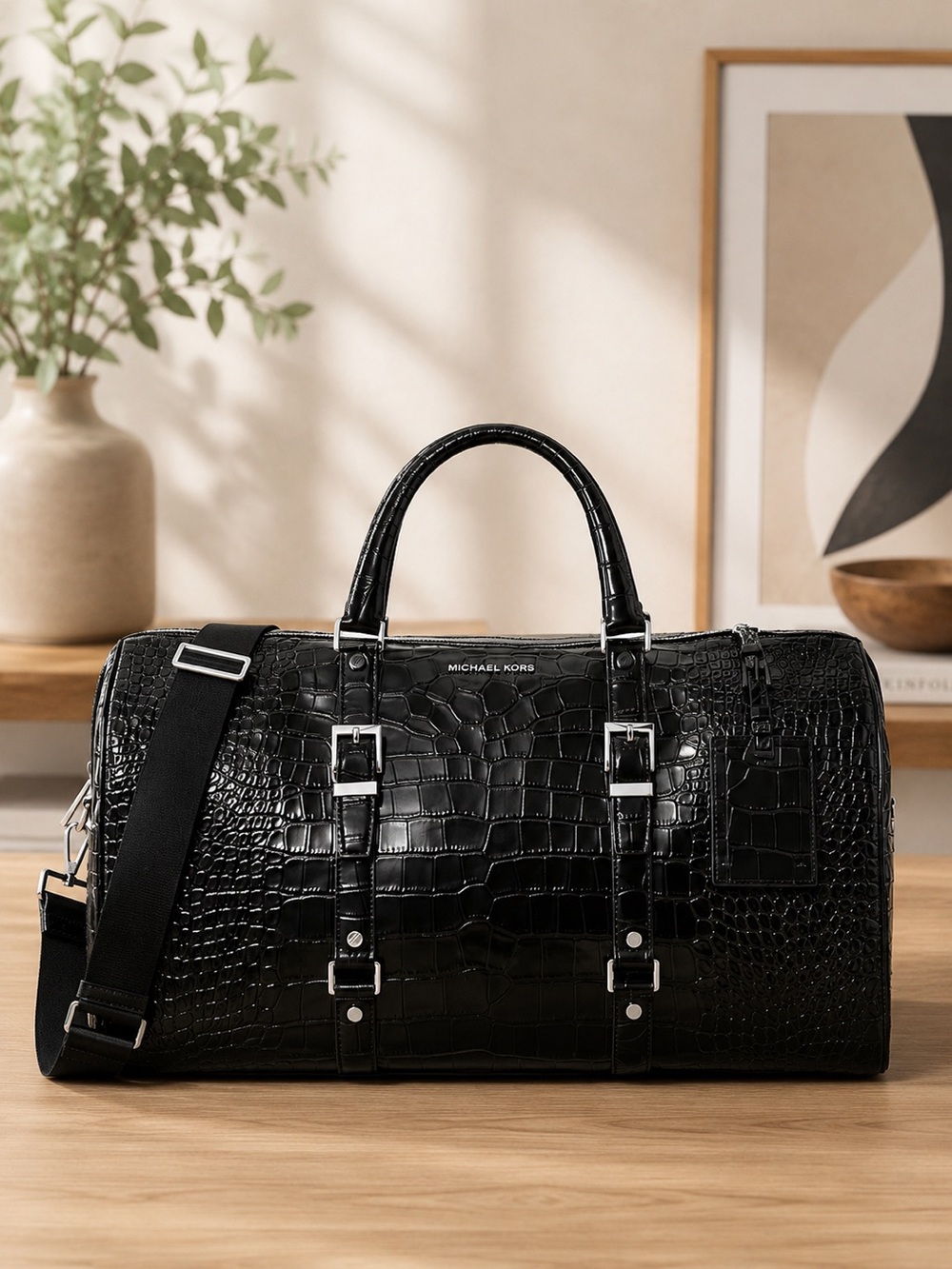 Michael Kors Bedford Travel Extra Large Croc Embossed Leather Weekend Bag